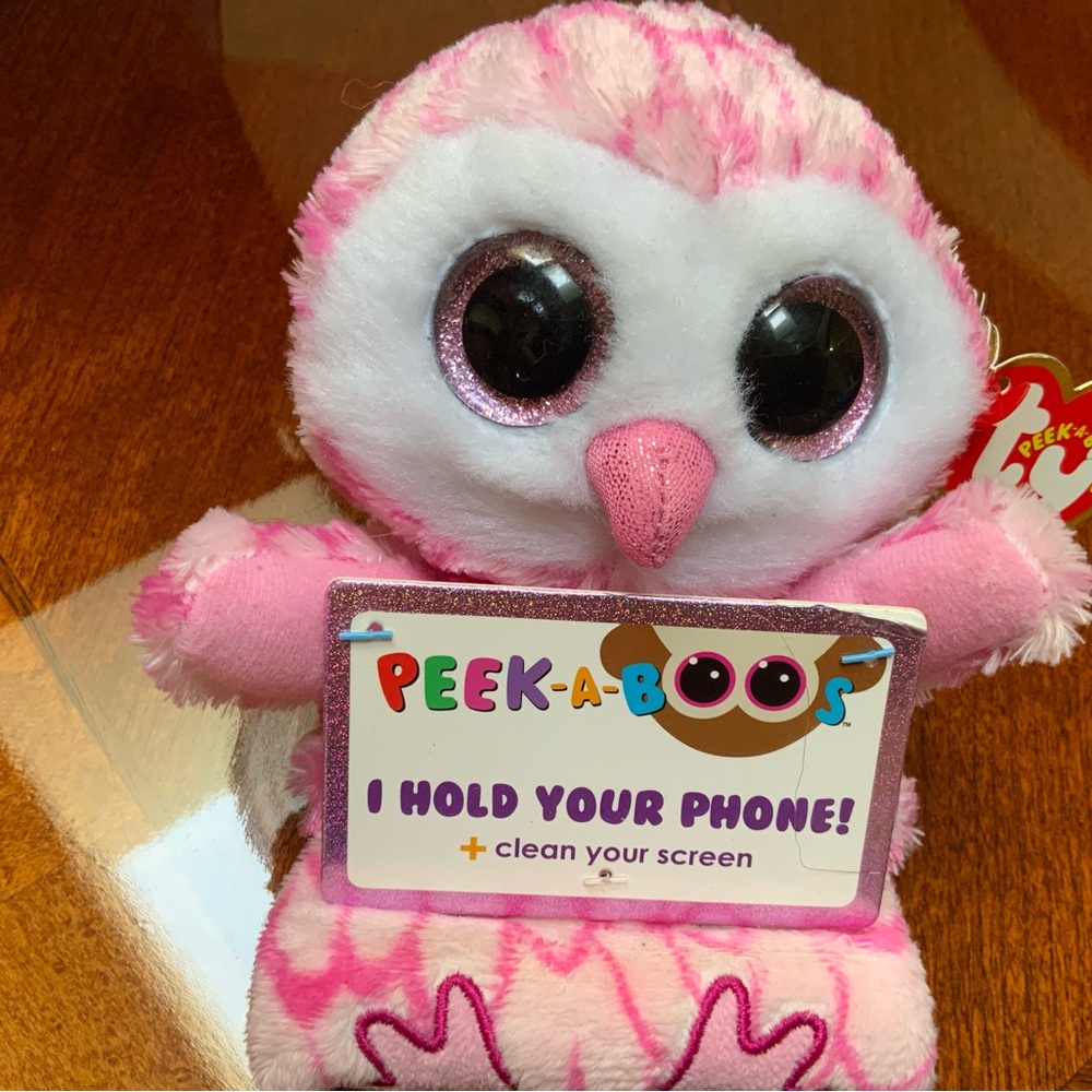 Ty Peek-A-Boos Pink and White Owl Plush